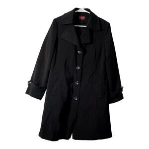 Gallery Petite Black cotton trench coat classic button-up front Women’s Size PM